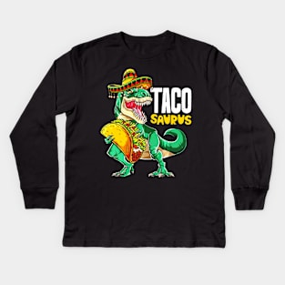 Tacosaurus Shirt Taco Cinco de Mayo Kids Boys Dinosaur Kids Long Sleeve T-Shirt